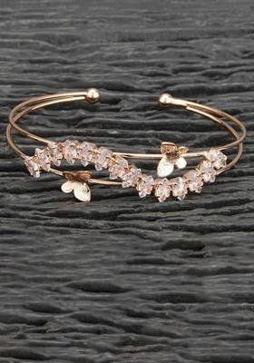 Golden White Pearl And Zircon Beads Kada Bracelet