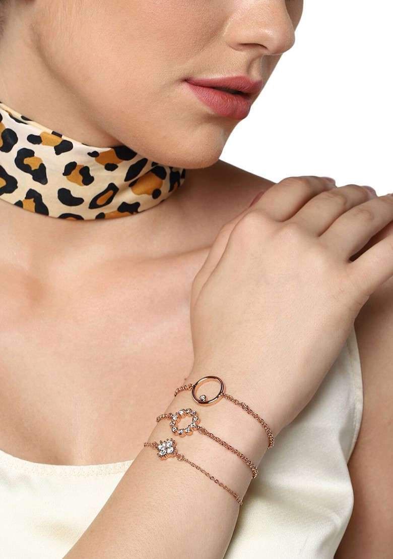 Rose Gold Studded Gold Plated Bangles And Bracelets - Indya