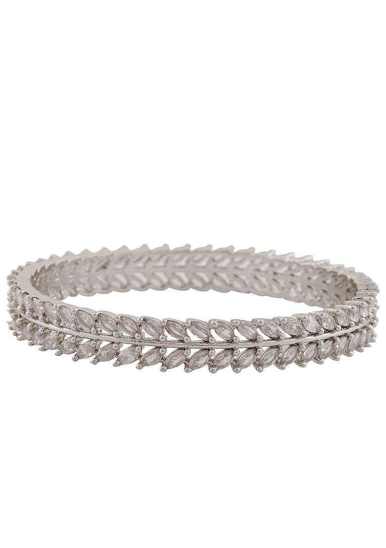 Silver Studded Rhodium Plated Bangles And Bracelets - Indya