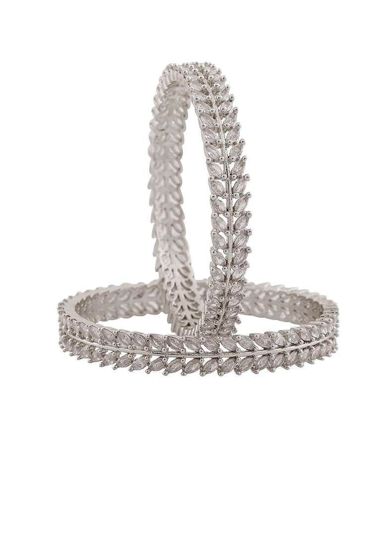 Silver Studded Rhodium Plated Bangles And Bracelets - Indya