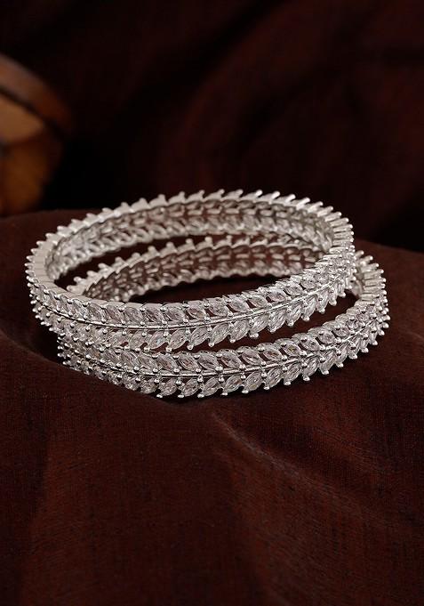 Silver Studded Rhodium Plated Bangles And Bracelets