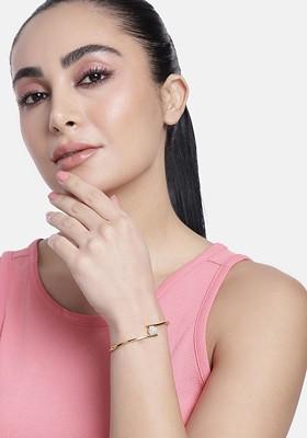 White Crystals Gold Plated Bangles And Bracelets