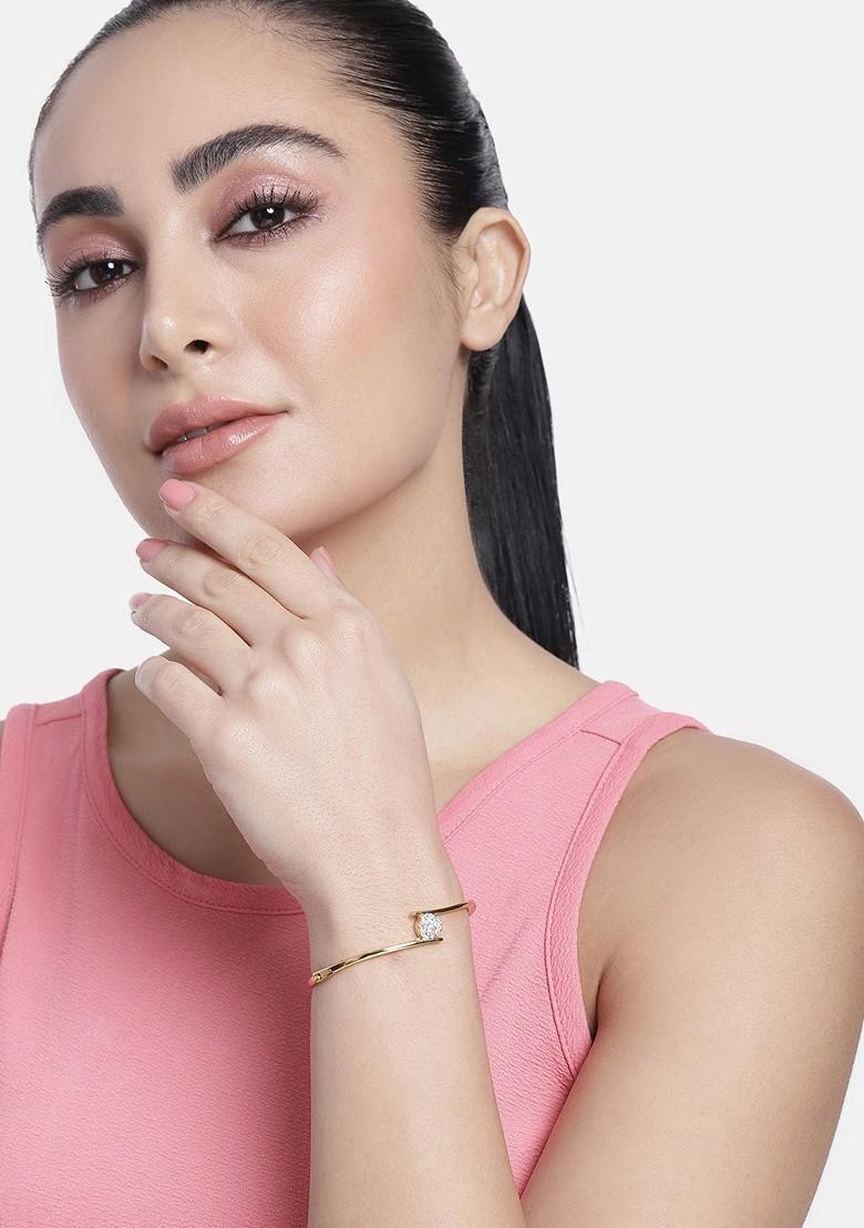 White Crystals Gold Plated Bangles And Bracelets
