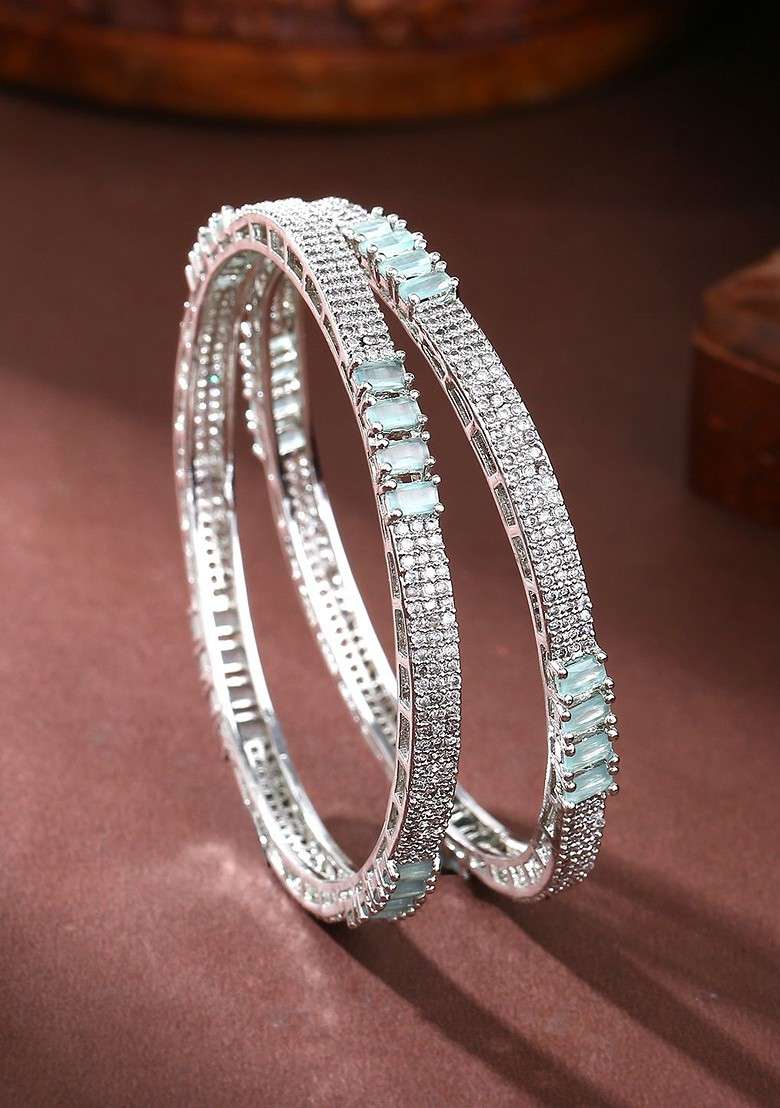 Silver Studded Rhodium Plated Bangles And Bracelets - Indya