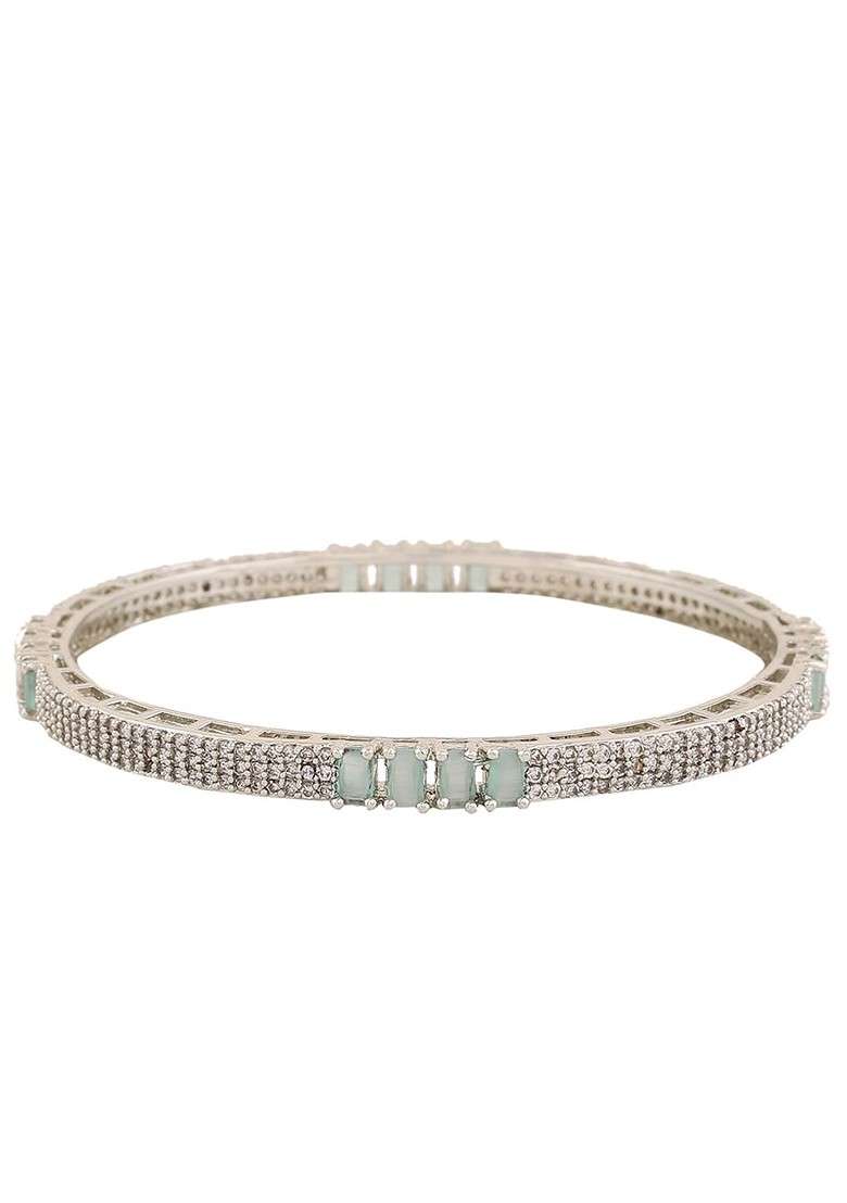 Silver Studded Rhodium Plated Bangles And Bracelets - Indya