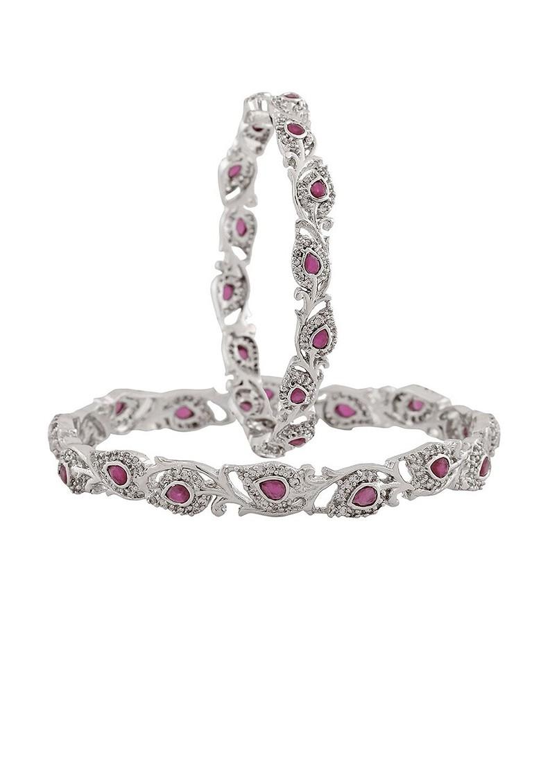 Silver Studded Rhodium Plated Bangles And Bracelets