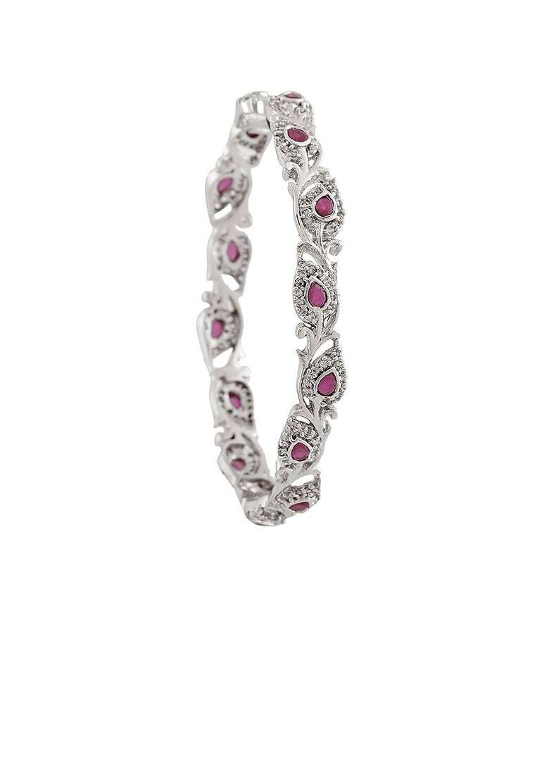 Silver Studded Rhodium Plated Bangles And Bracelets - Indya
