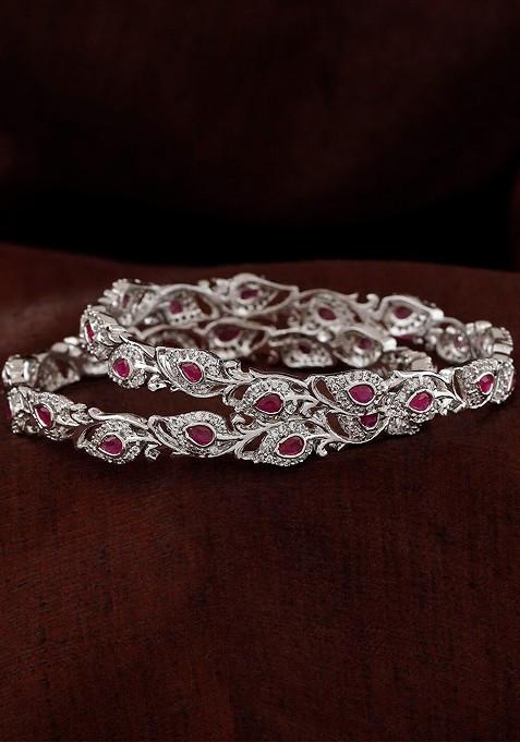 Silver Studded Rhodium Plated Bangles And Bracelets