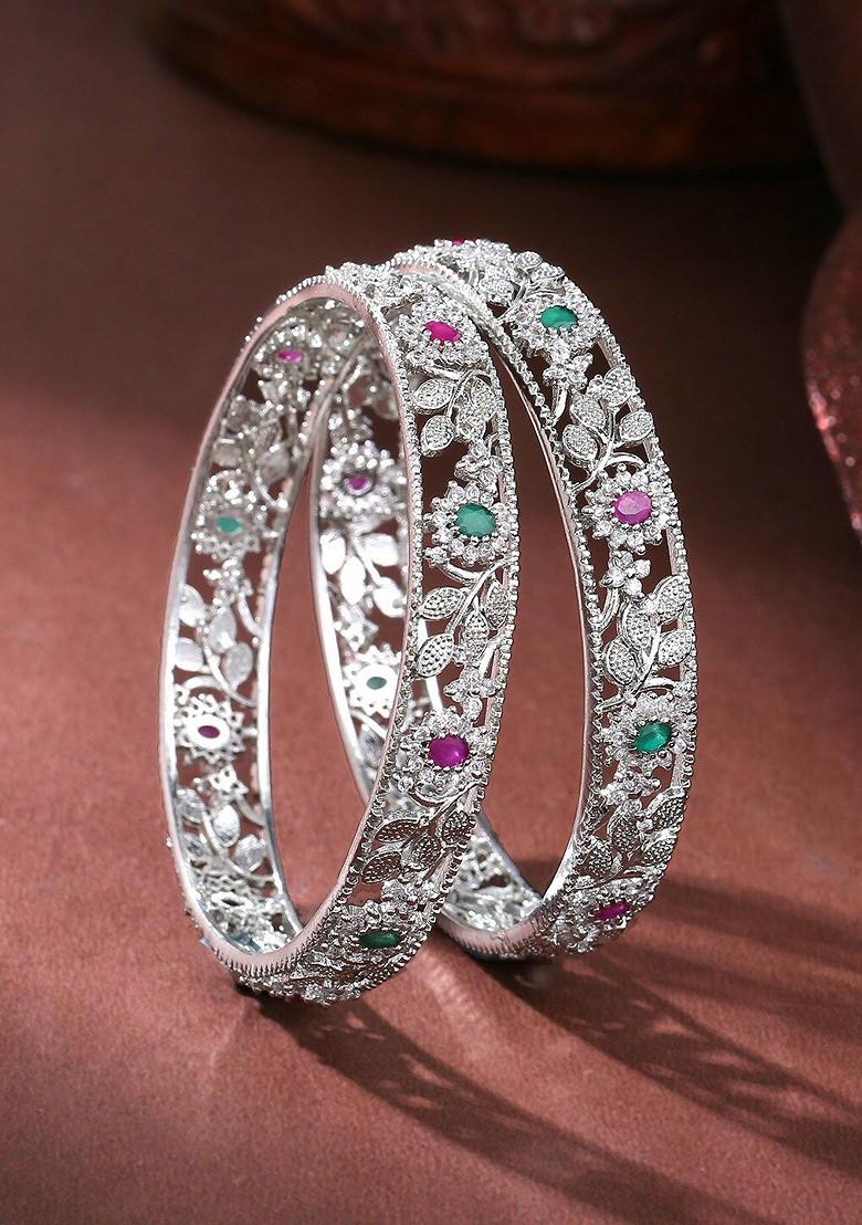 Silver Studded Rhodium Plated Bangles And Bracelets