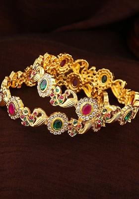 White Studded Gold Plated Bangles And Bracelets