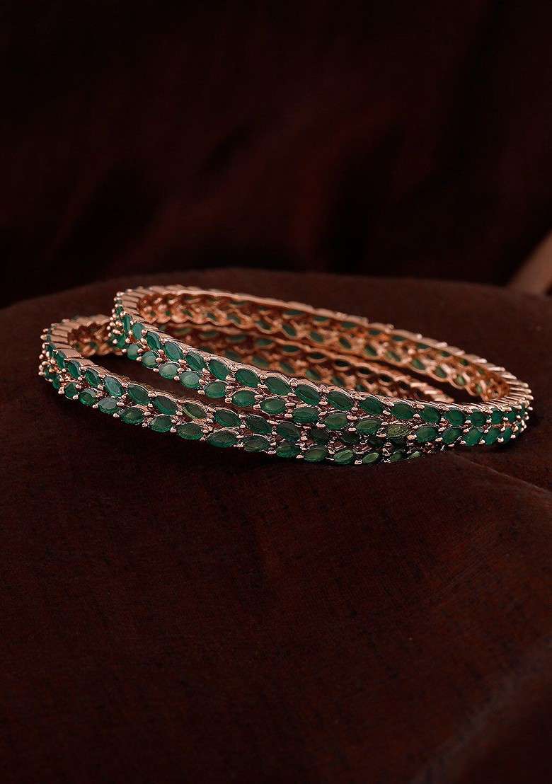 Rose Gold Studded Gold Plated Bangles And Bracelets - Indya