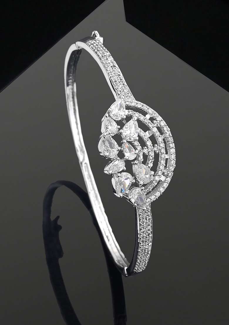 Silver Solid Rhodium Plated Bangles And Bracelets - Indya