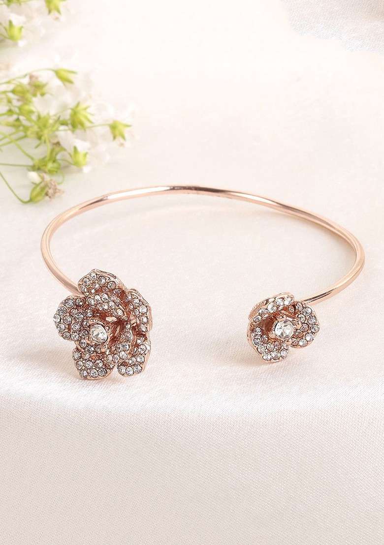 Rose Gold Studded Gold Plated Bangles And Bracelets - Indya