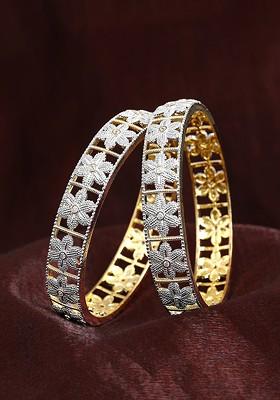 Gold Studded Rhodium Plated Kada Set