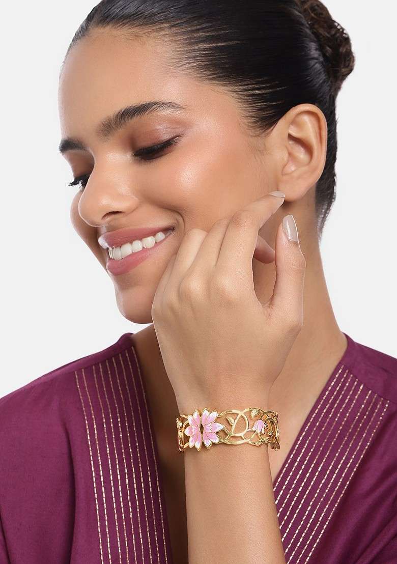 Pink Solid Gold Plated Bangles And Bracelets - Indya
