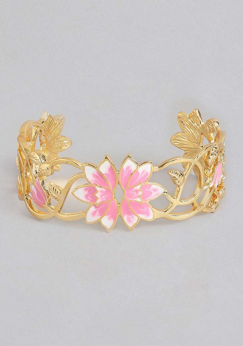 Pink Solid Gold Plated Bangles And Bracelets - Indya