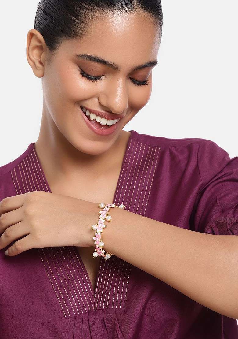 Pink Solid Gold Plated Bangles And Bracelets - Indya