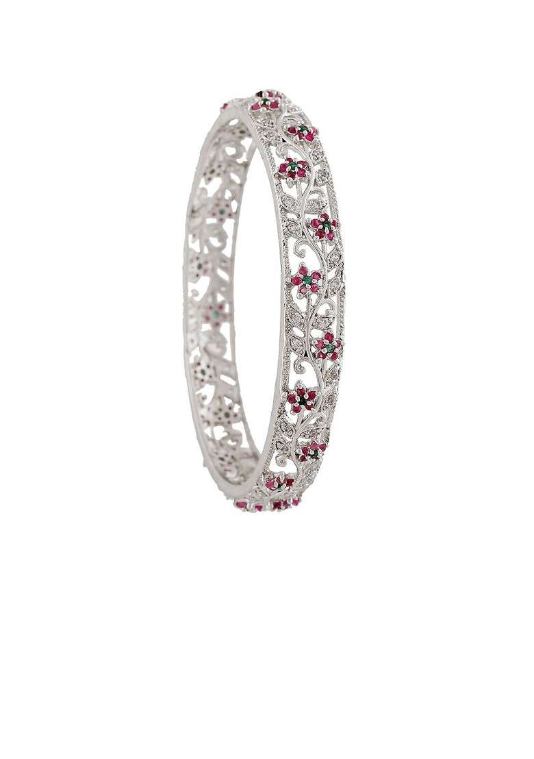 Silver Studded Rhodium Plated Bangles And Bracelets - Indya