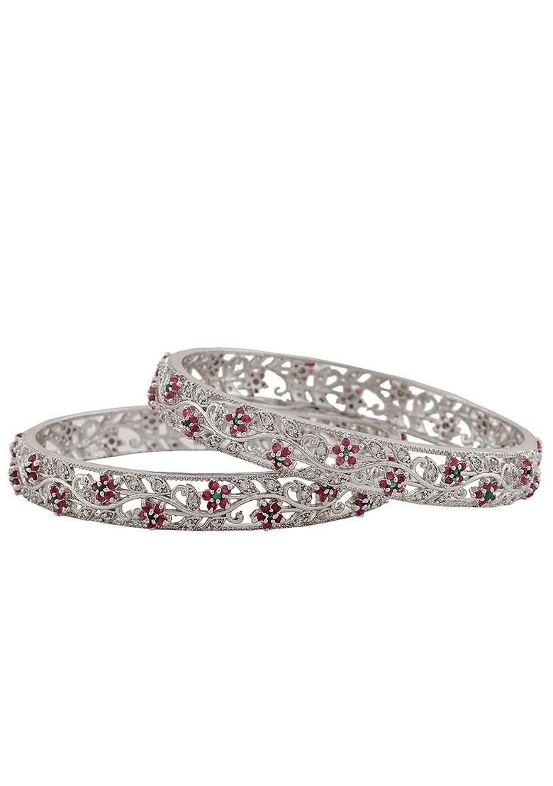 Silver Studded Rhodium Plated Bangles And Bracelets