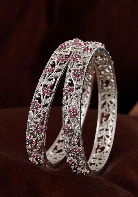 Silver Studded Rhodium Plated Bangles And Bracelets