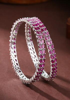 Silver Studded Rhodium Plated Bangles And Bracelets