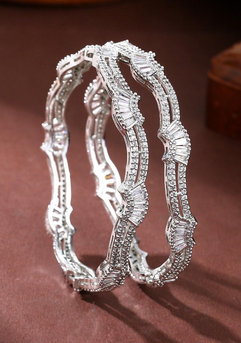 Silver Studded Rhodium Plated Kada Set