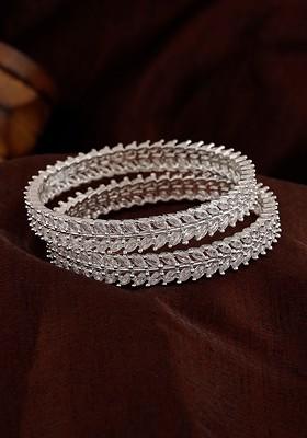 White Studded Rhodium Plated Bangles And Bracelets