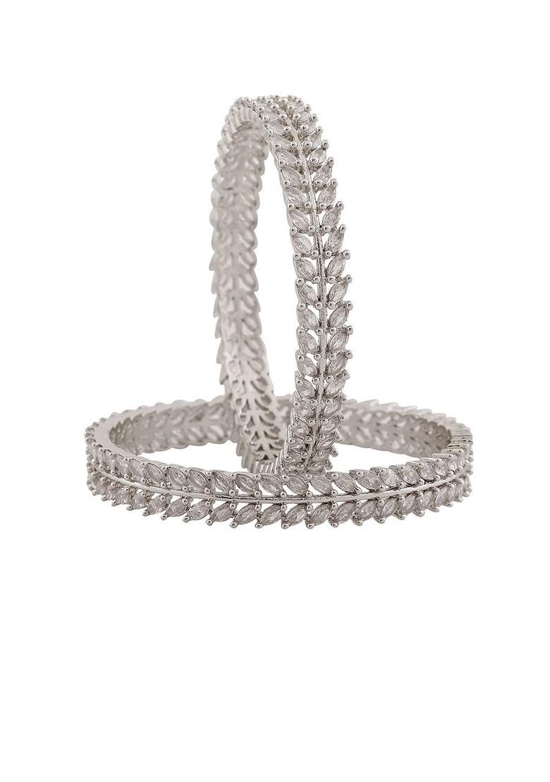White Studded Rhodium Plated Bangles And Bracelets