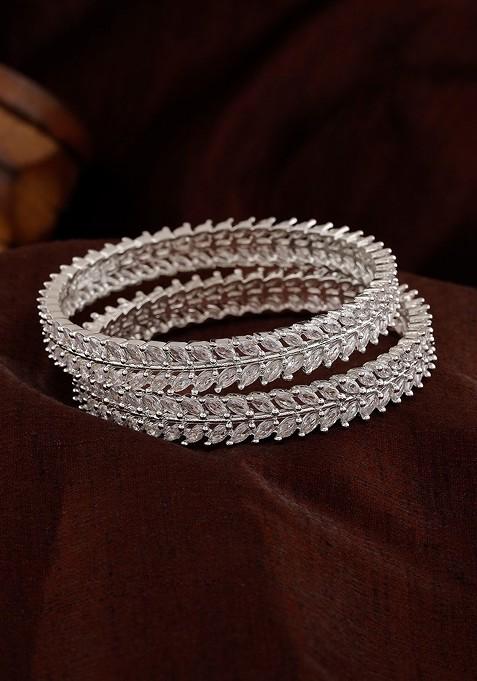 White Studded Rhodium Plated Bangles And Bracelets