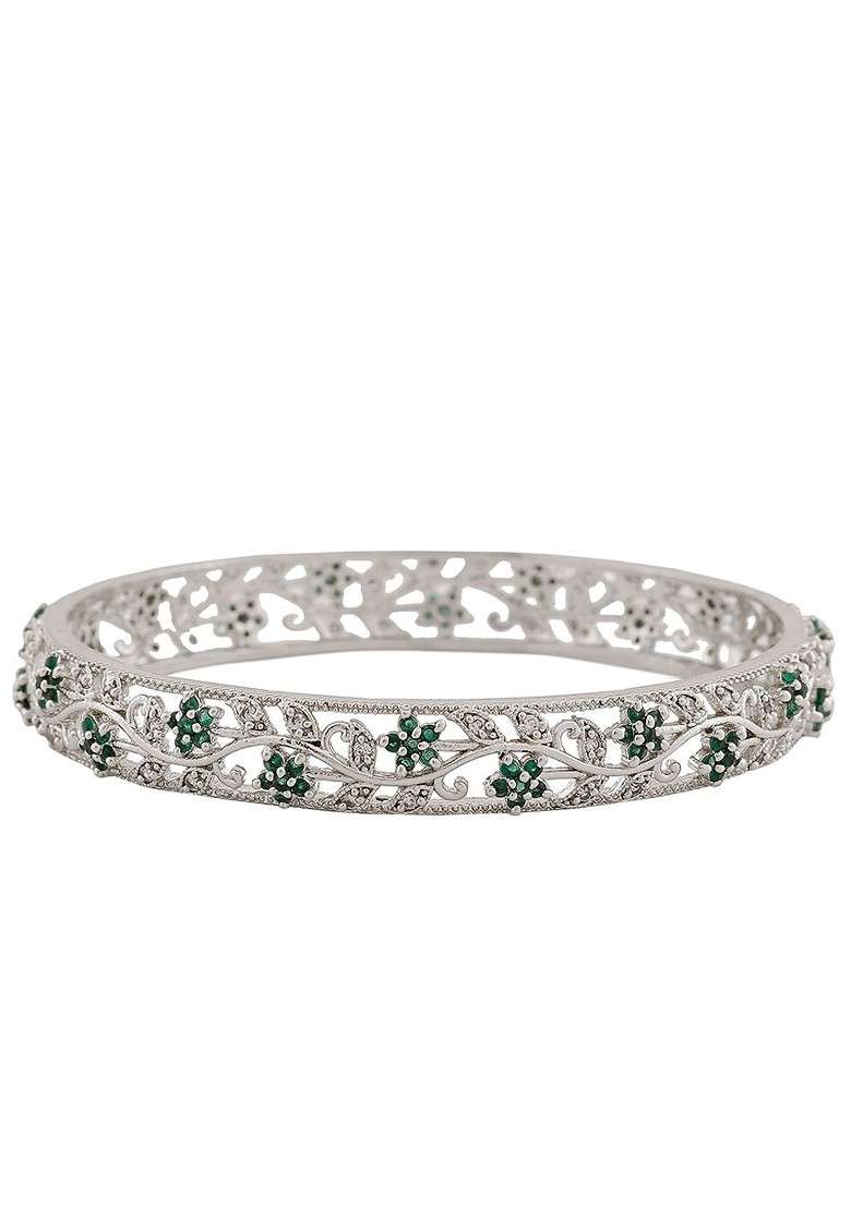 Silver Studded Rhodium Plated Bangles And Bracelets - Indya