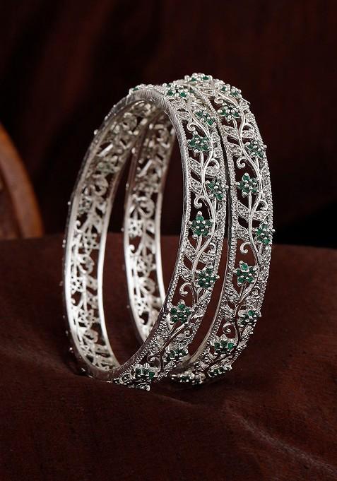 Silver Studded Rhodium Plated Bangles And Bracelets