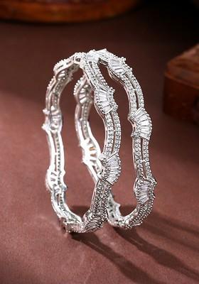White Studded Rhodium Plated Bangles And Bracelets