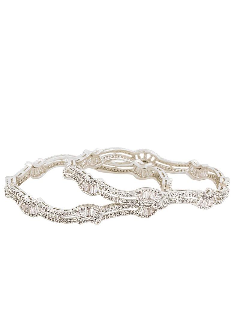 White Studded Rhodium Plated Bangles And Bracelets