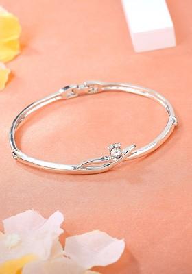 Silver Crystals Rhodium Plated Bangles And Bracelets