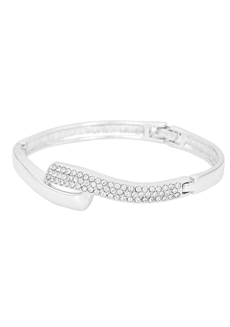 Silver Crystals Rhodium Plated Bangles And Bracelets