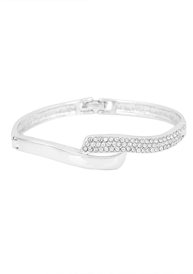 Silver Crystals Rhodium Plated Bangles And Bracelets