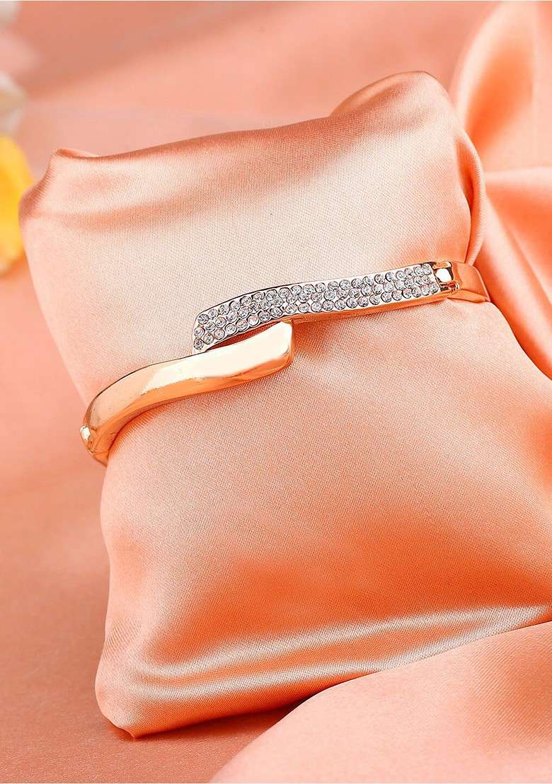 Rose Gold Studded Gold Plated Bangles And Bracelets - Indya