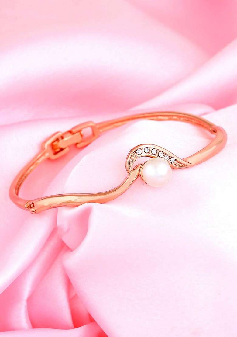 Rose Gold Crystals Gold Plated Bangles And Bracelets - Indya