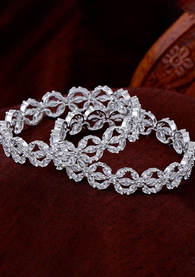 Silver Studded Rhodium Plated Bangles And Bracelets