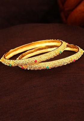 Green Studded Gold Plated Bangles And Bracelets