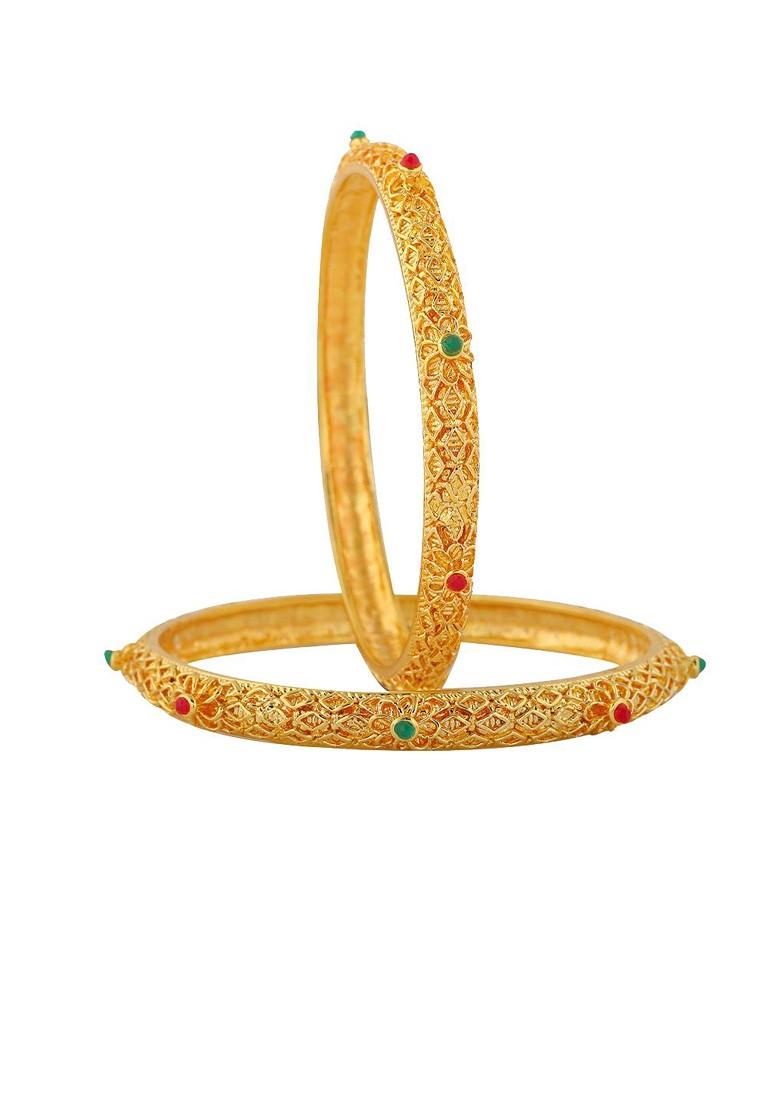 Green Studded Gold Plated Bangles And Bracelets