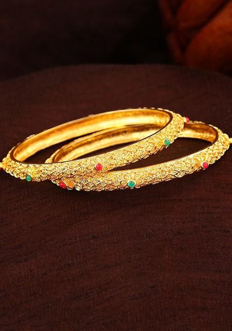 Green Studded Gold Plated Bangles And Bracelets