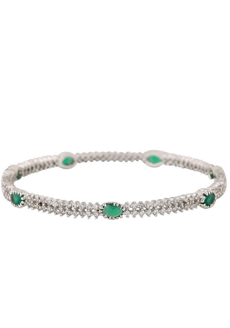Green Studded Rhodium Plated Bangles And Bracelets