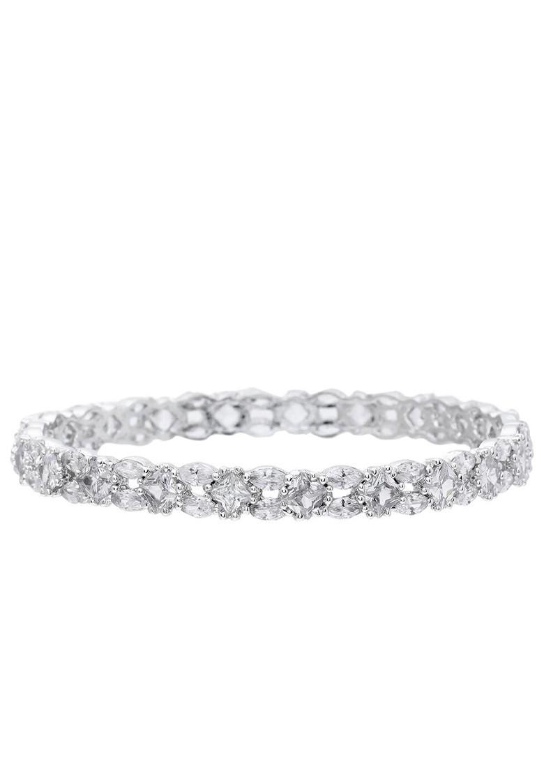 White Studded Rhodium Plated Bangles And Bracelets