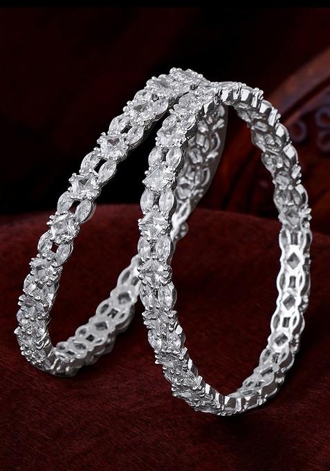 White Studded Rhodium Plated Bangles And Bracelets