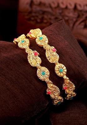 Green Studded Gold Plated Bangles And Bracelets