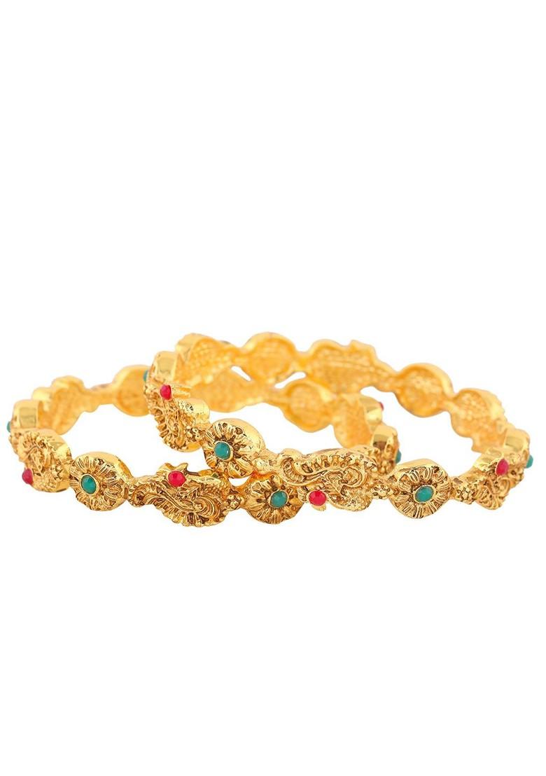 Green Studded Gold Plated Bangles And Bracelets
