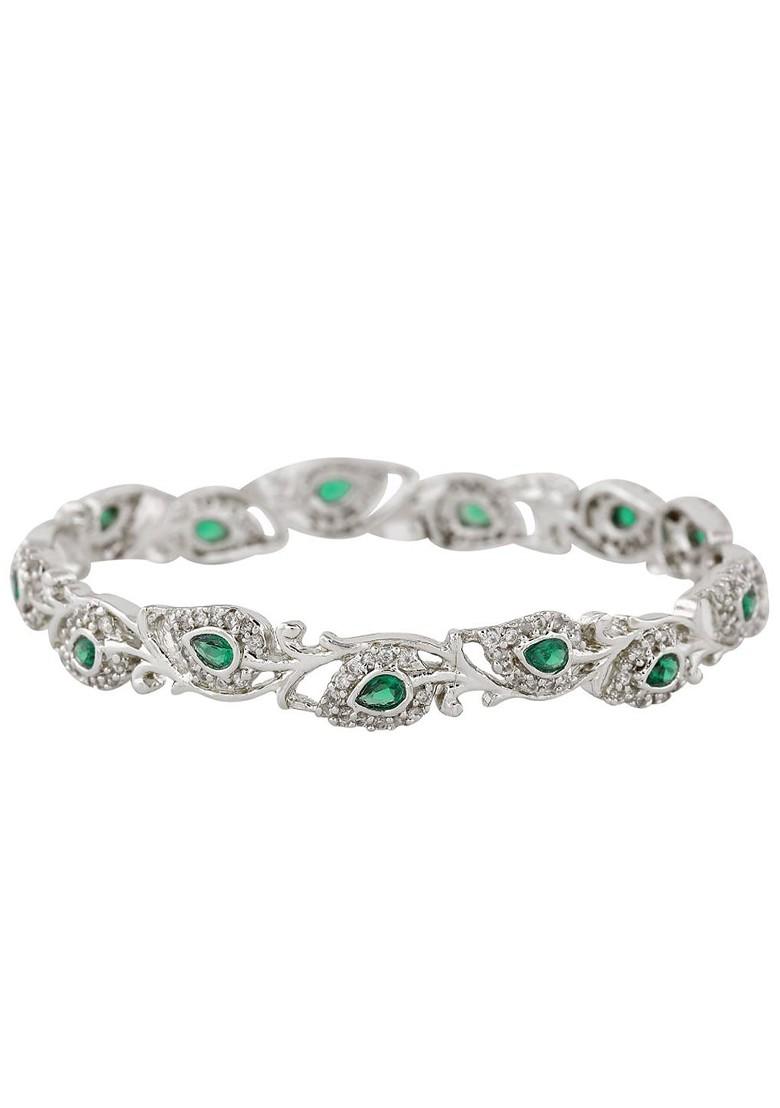 Green Studded Rhodium Plated Bangles And Bracelets