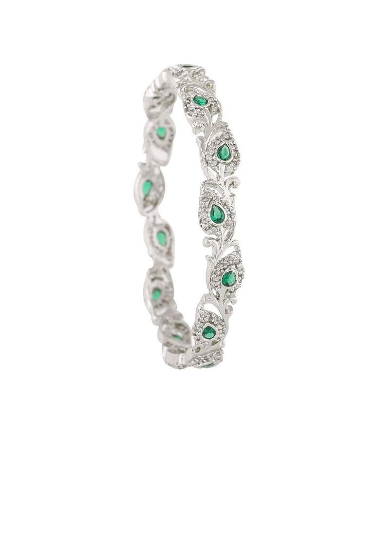 Green Studded Rhodium Plated Bangles And Bracelets