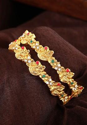 Green Studded Gold Plated Bangles And Bracelets
